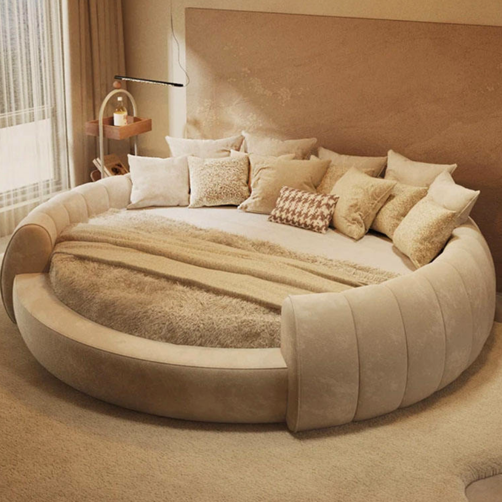 Luxuriöses rundes Bouclé-Bett