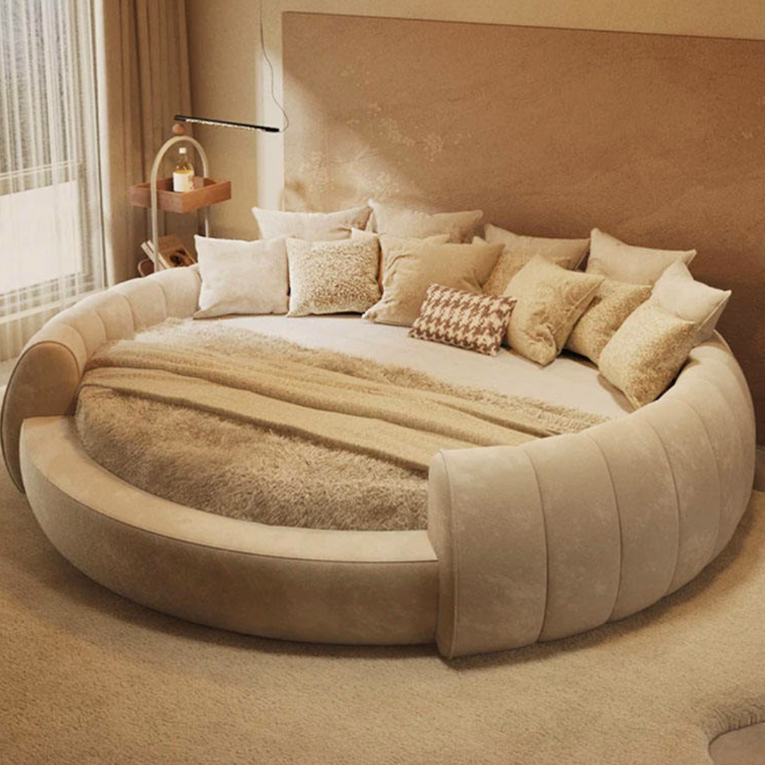 Luxuriöses rundes Bouclé-Bett