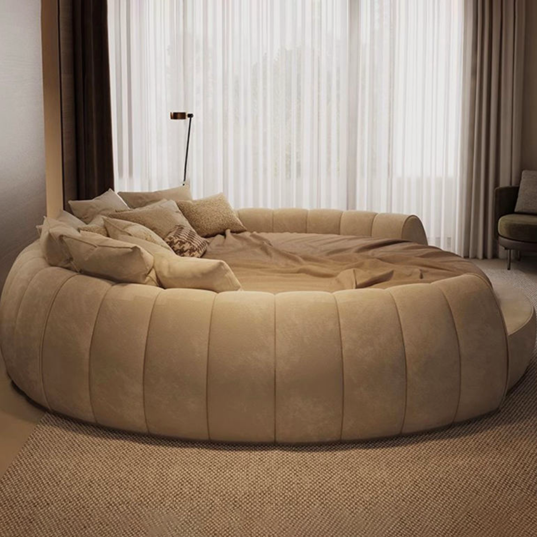 Luxuriöses rundes Bouclé-Bett
