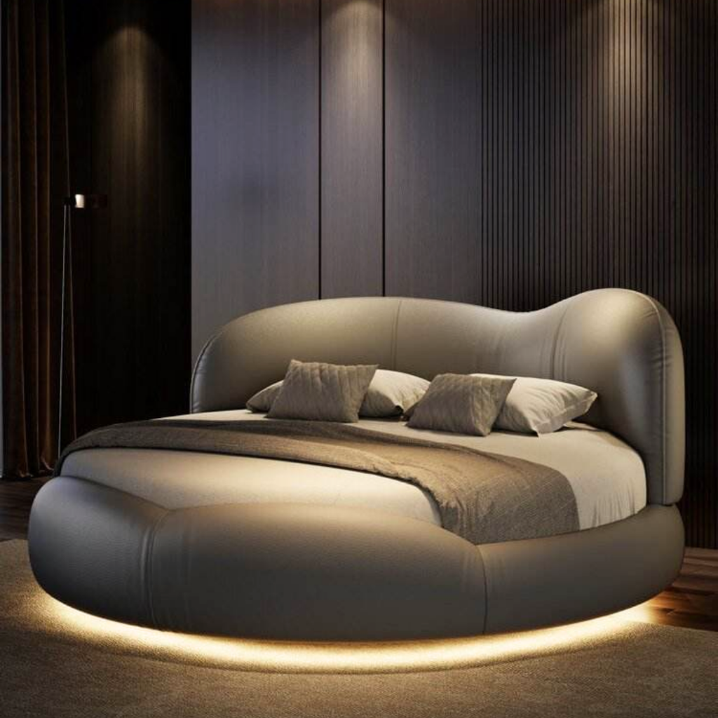 Elegantes rundes Lederbett mit Beleuchtung
