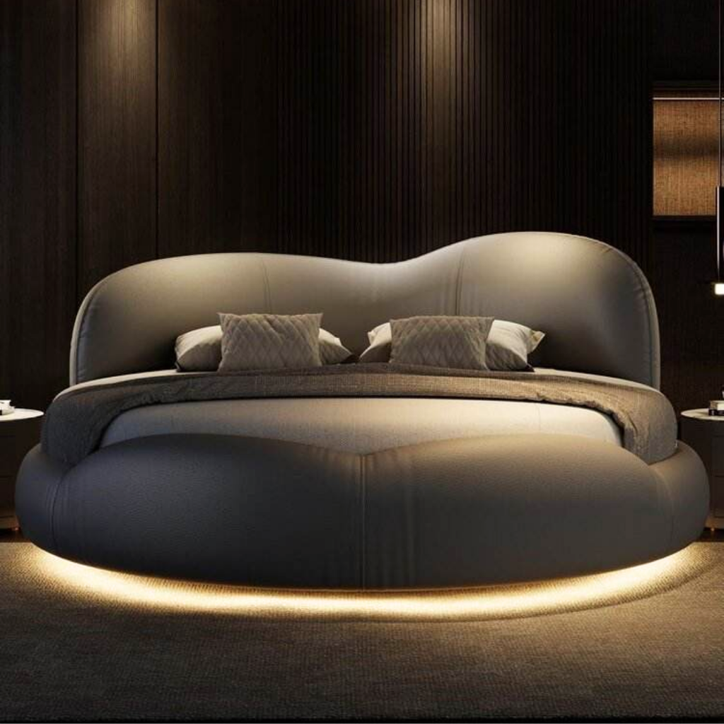 Elegantes rundes Lederbett mit Beleuchtung