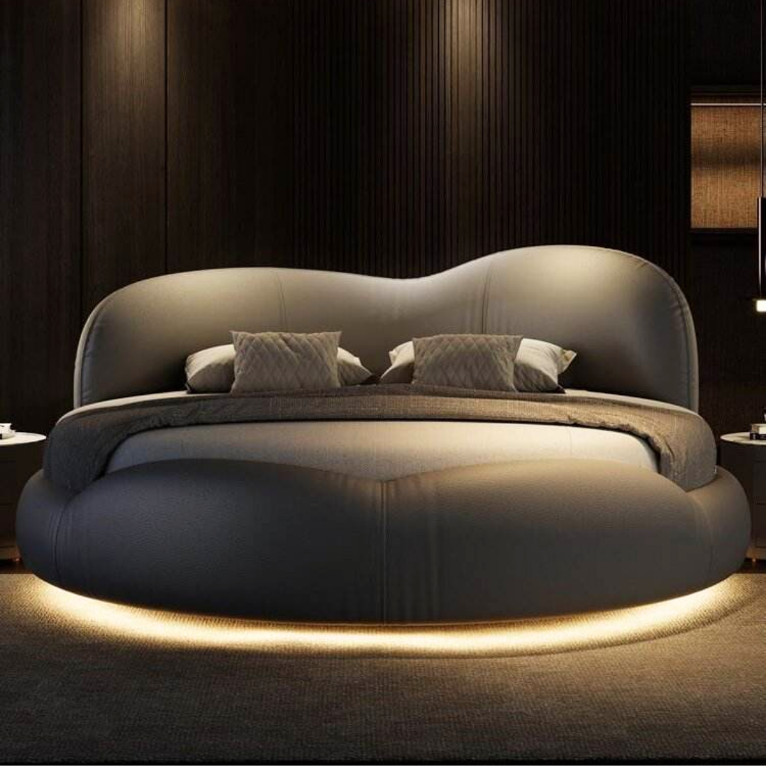 Elegantes rundes Lederbett mit Beleuchtung