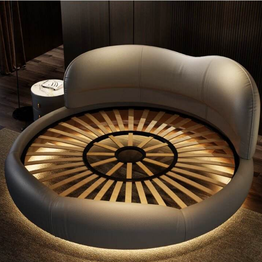 Elegantes rundes Lederbett mit Beleuchtung