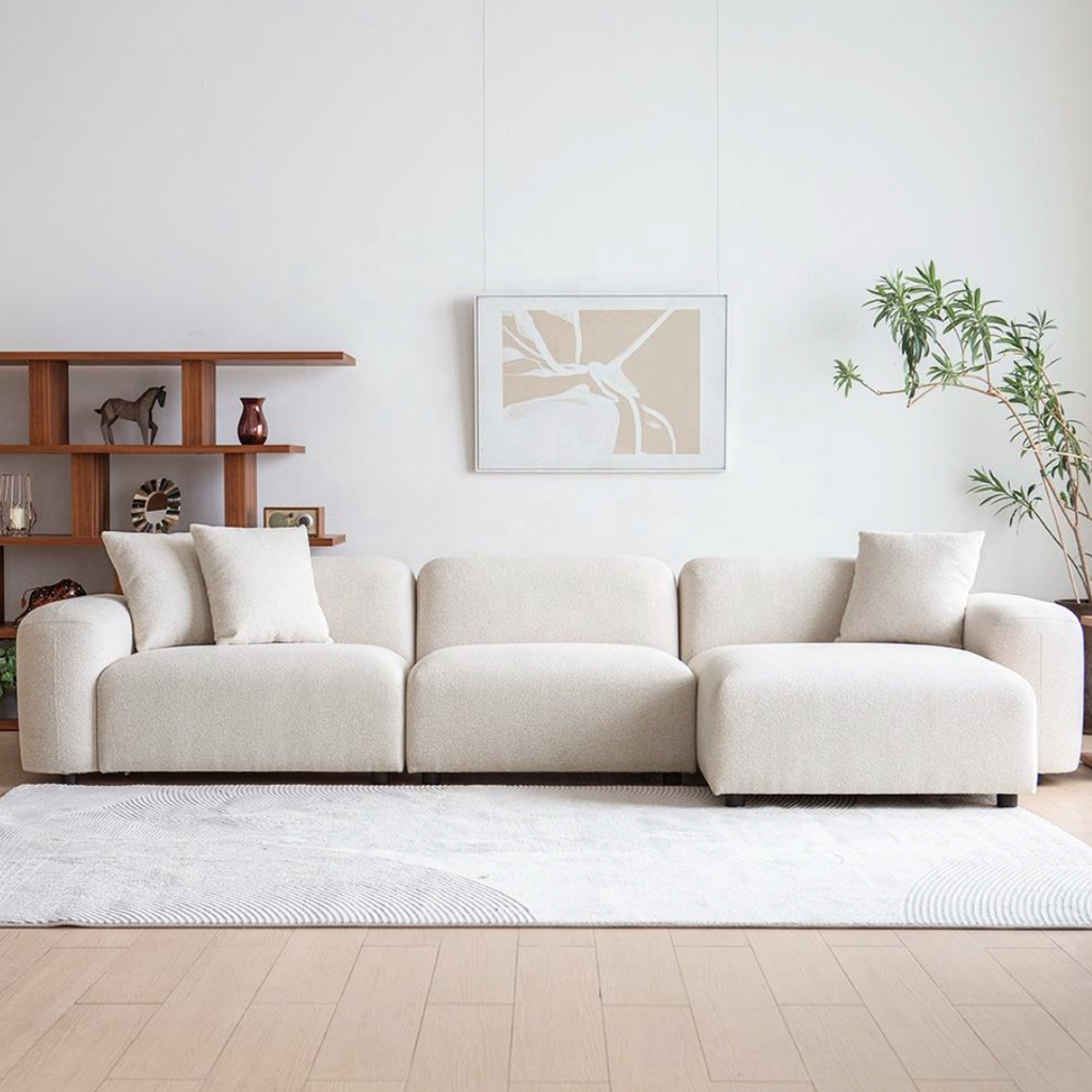 Modernes minimalistisches Bouclé-Ecksofa