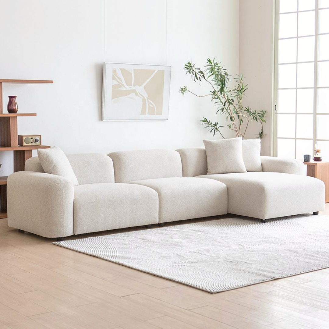 Modernes minimalistisches Bouclé-Ecksofa